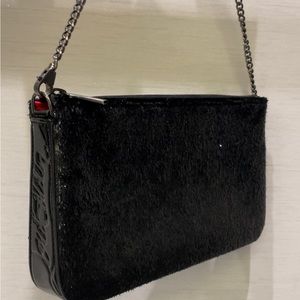 Christian Louboutin Loubia Clutch Black Patent Calf Leather with Chain Strap NWT